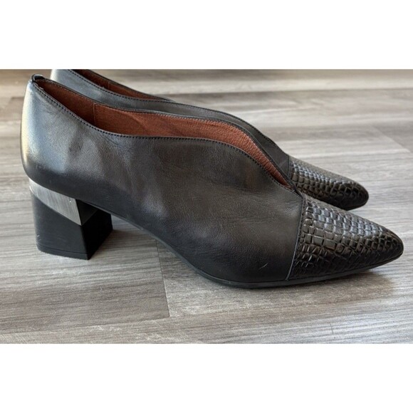 Hispanitas Black Leather Heels Size 11 Pointed Toe Block Heel 42 Spain - Picture 4 of 10